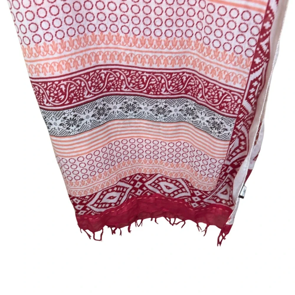 Prana Women's Pink Red Patterned Scarf Wrap Bohemian‎ Style